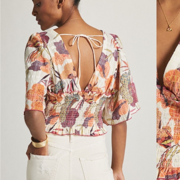 Anthropologie Cream and Orange Blouse - Picture 2 of 7